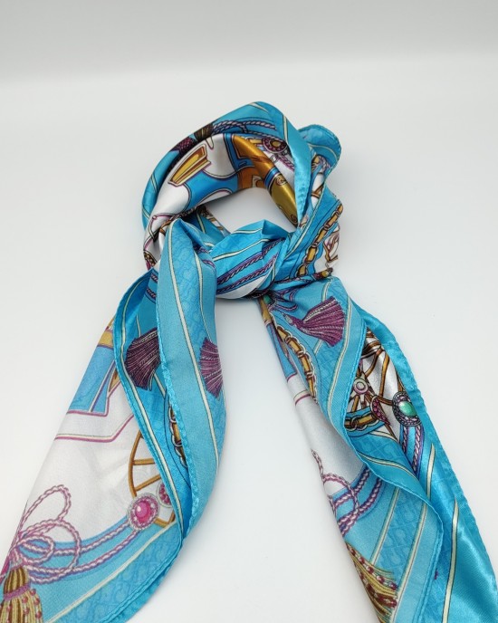 blue retro small silk scarf